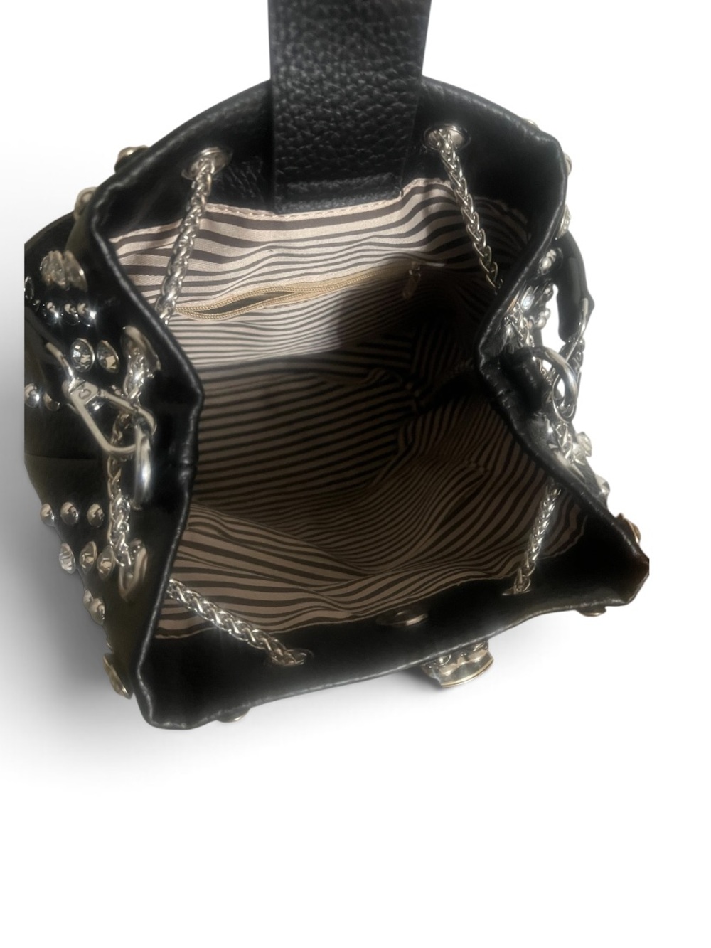 Black Silver Studded & Rhinestone Drawstring Bucket Bag - Picture 5 of 8